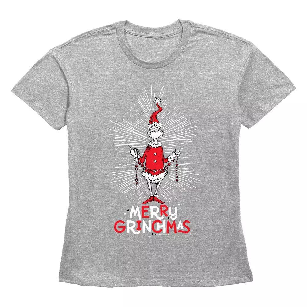 Women's Dr. Seuss Merry Grinchmas Graphic Tee, Size: XS, Grey Gray Product Image