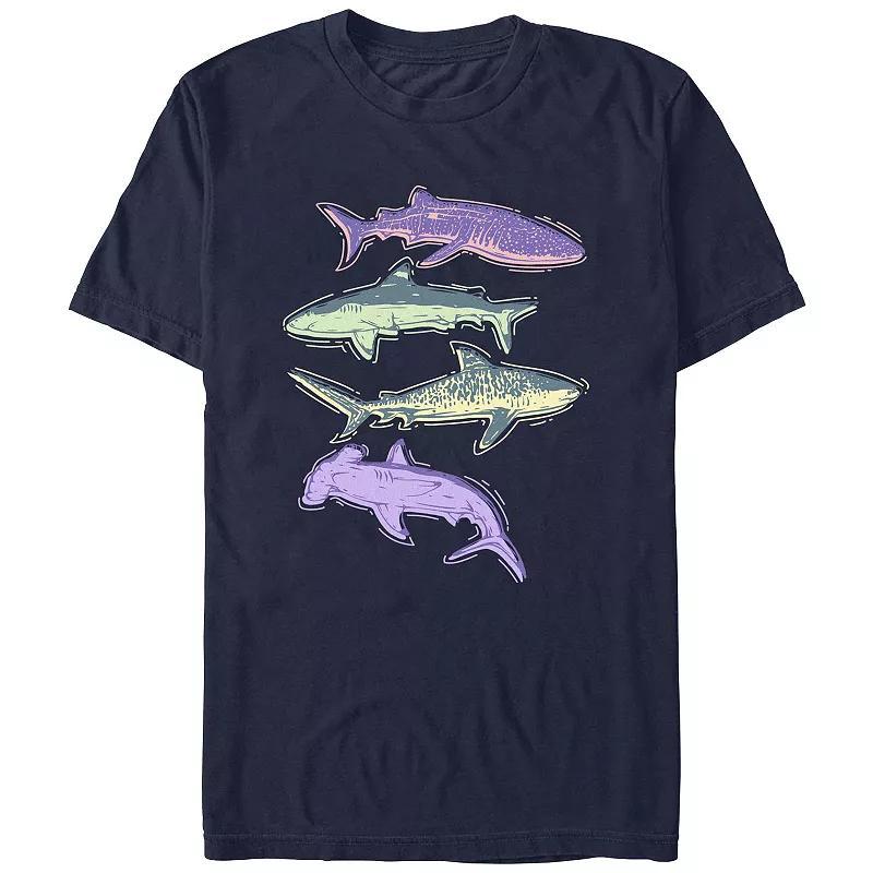 Men's Colorful Sharks Graphic Tee, Size: Large, Blue Product Image