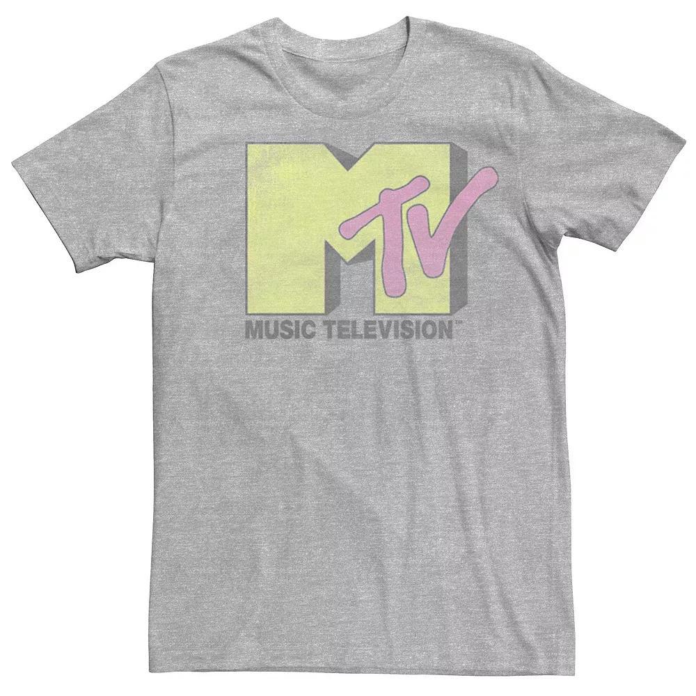 Men's MTV Vintage Pastel Yellow And Pink Logo Short Sleeve Tee, Size: Large, Athletic Grey Product Image