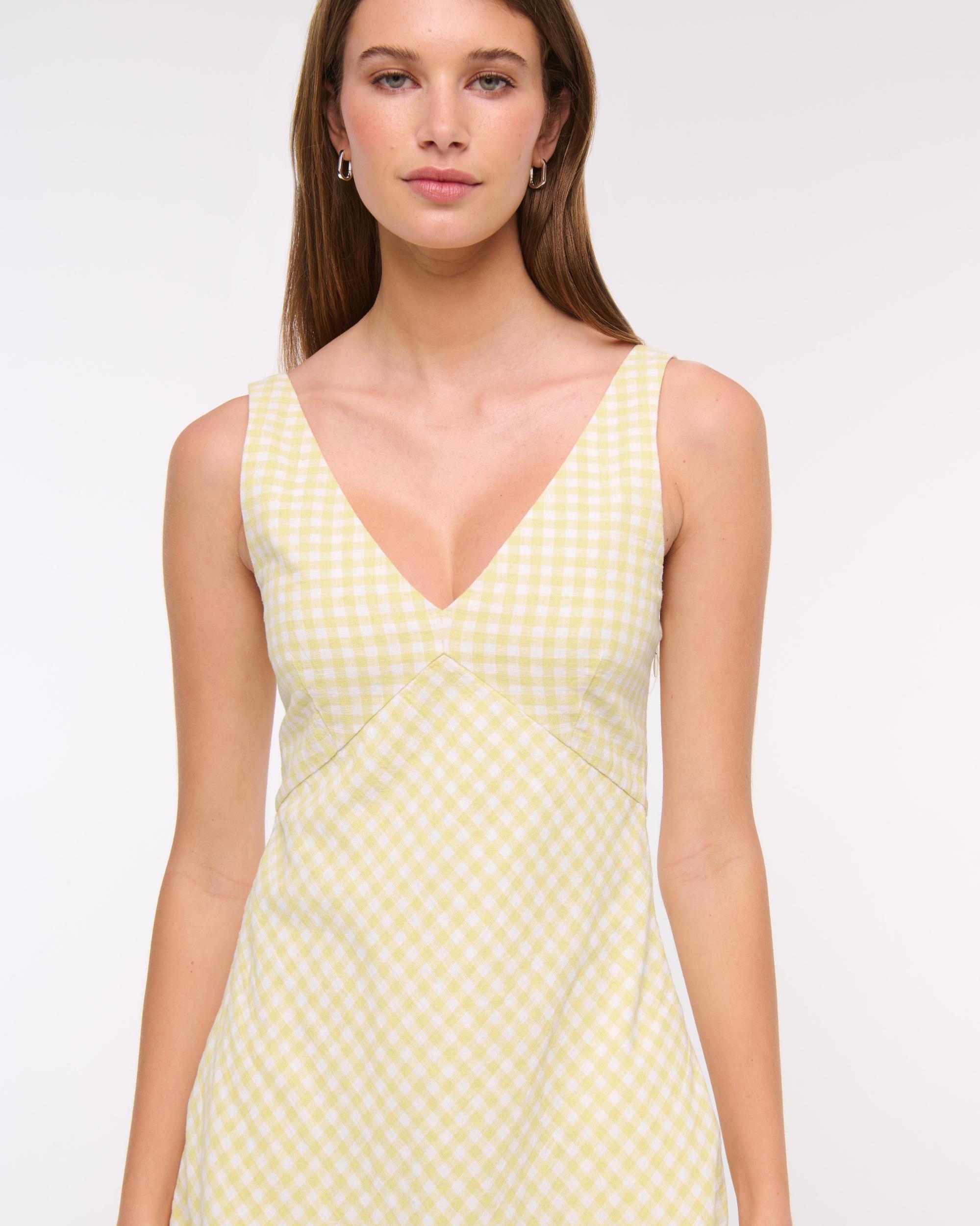 V-Neck Linen-Blend Mini Dress Product Image