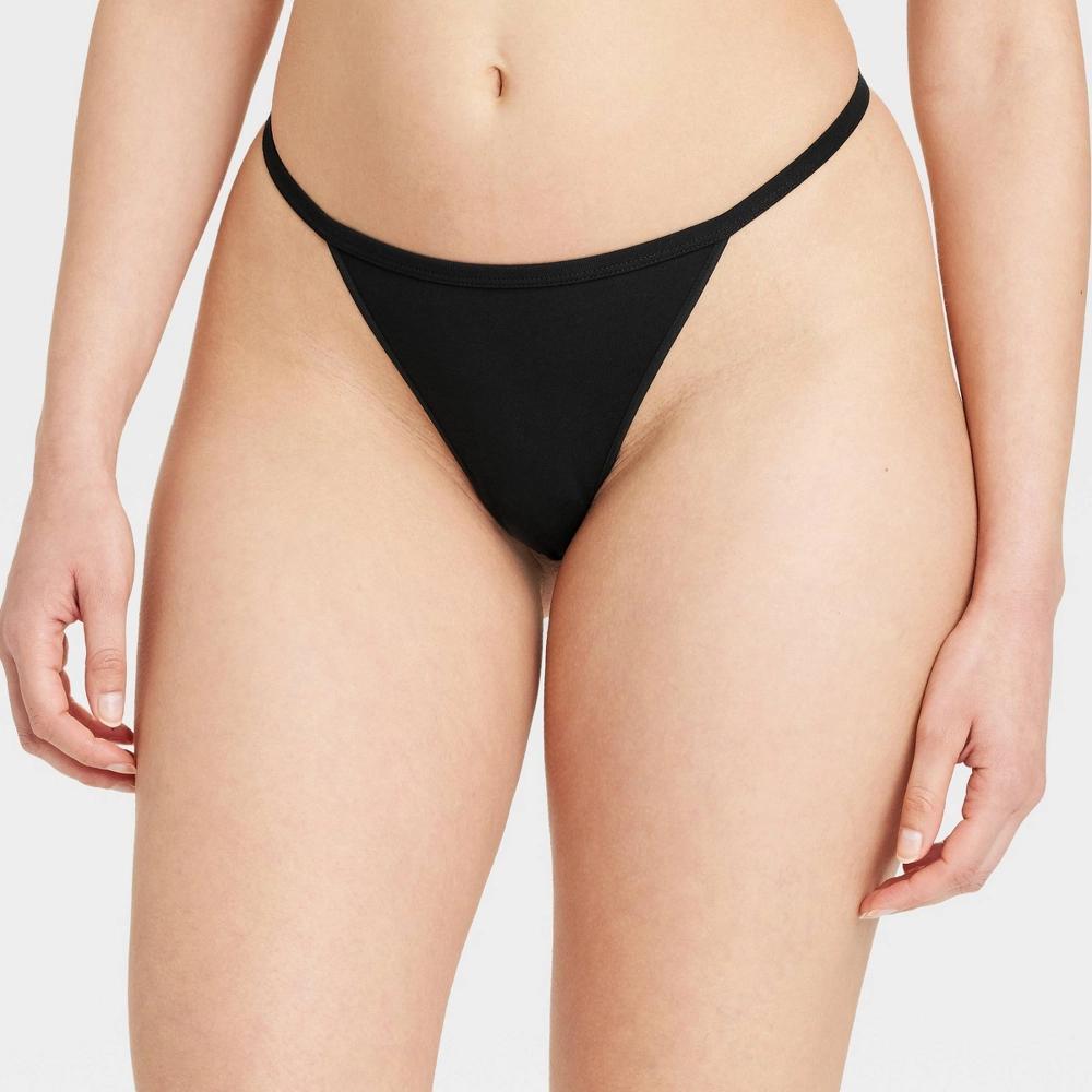 Womens Cotton Blend String Thong Underwear - Auden Black M Product Image
