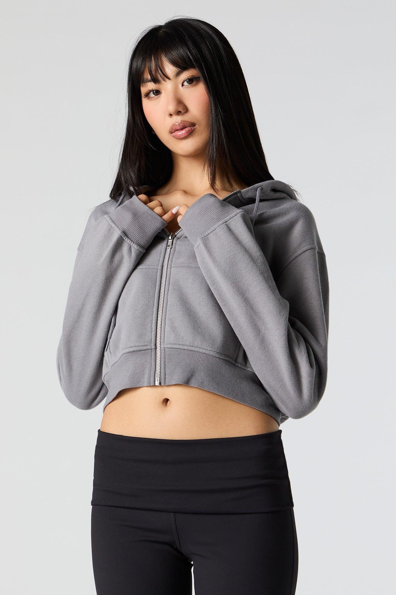 Fleece Cropped Zip-Up Hoodie Female Product Image
