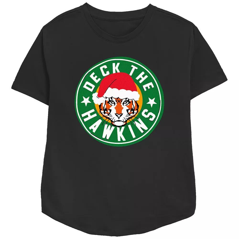 Women's Stranger Things Deck The Hawkins Relaxed Fit Graphic Tee, Size: Medium, Black Product Image