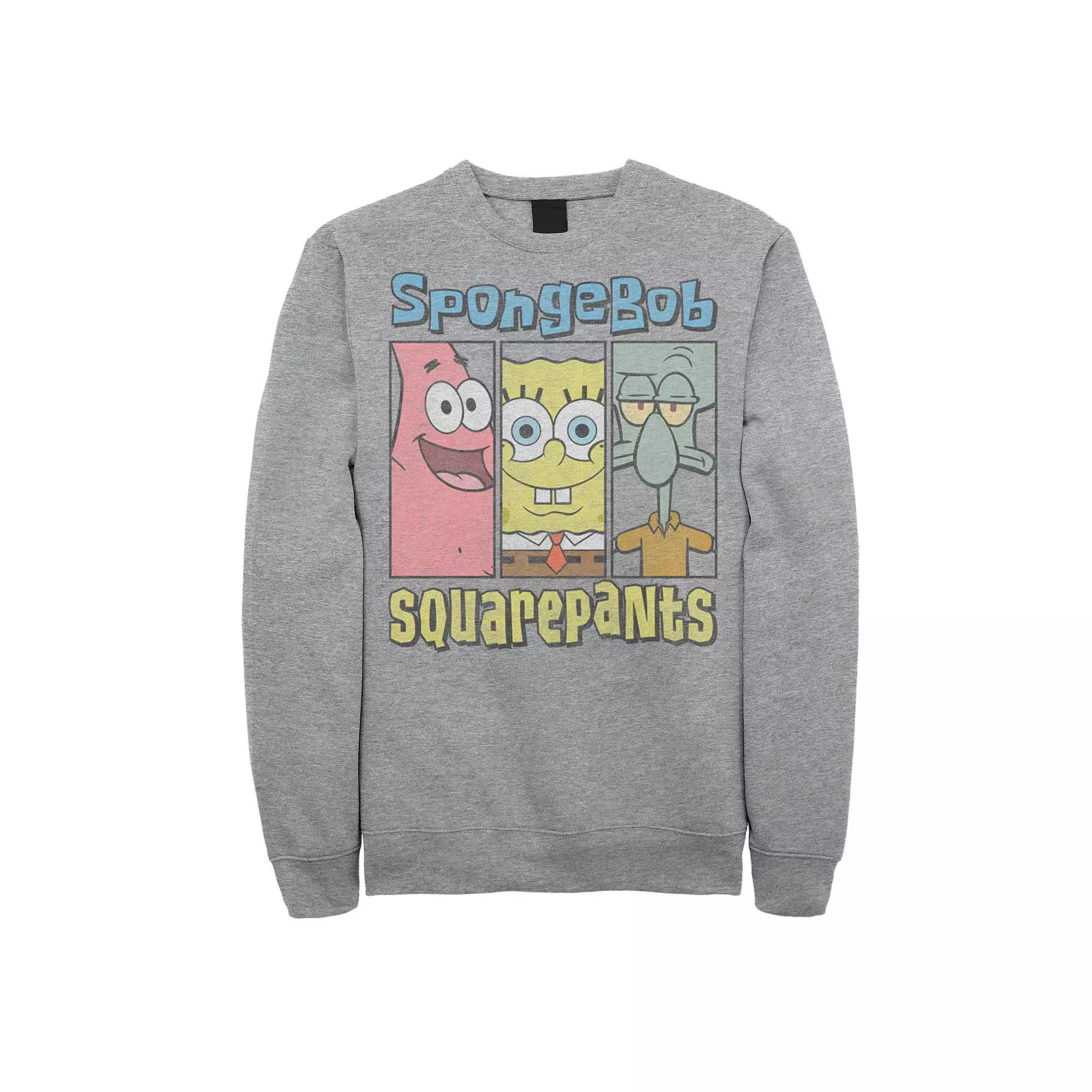 Men's SpongeBob SquarePants Trio Panels Sweatshirt, Size: Large, Athletic Grey Product Image