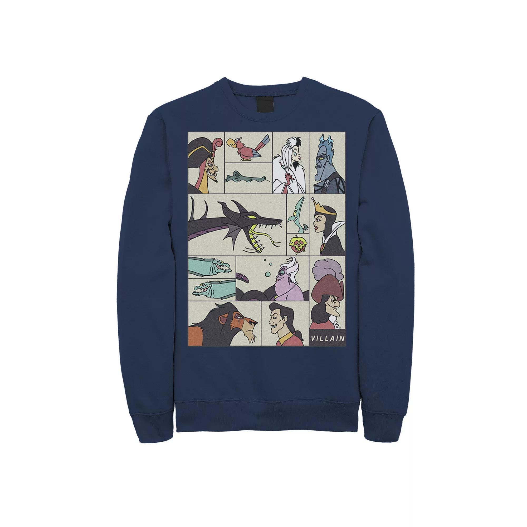 Disney Villains Men's Comic Style Portrait Panels Sweatshirt, Size: Large, Blue Product Image