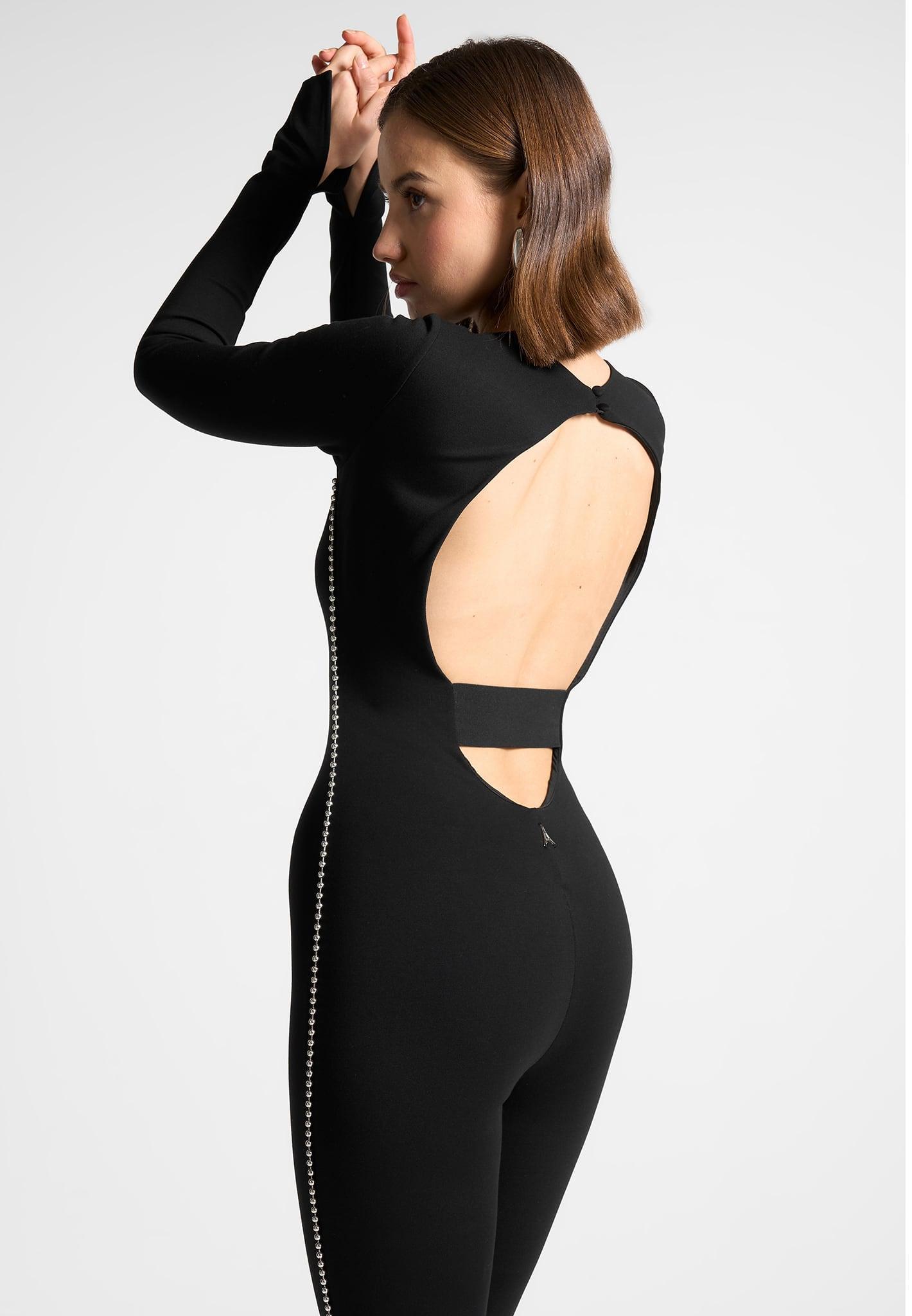 Open Back Embellished Jumpsuit - Black Female Product Image