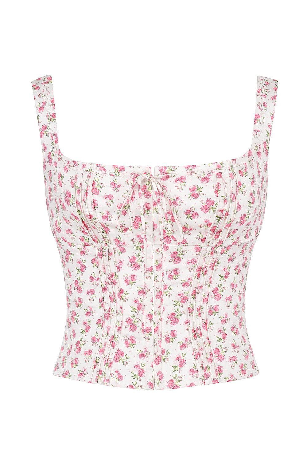 Chicca White Rosebud Print Top Product Image