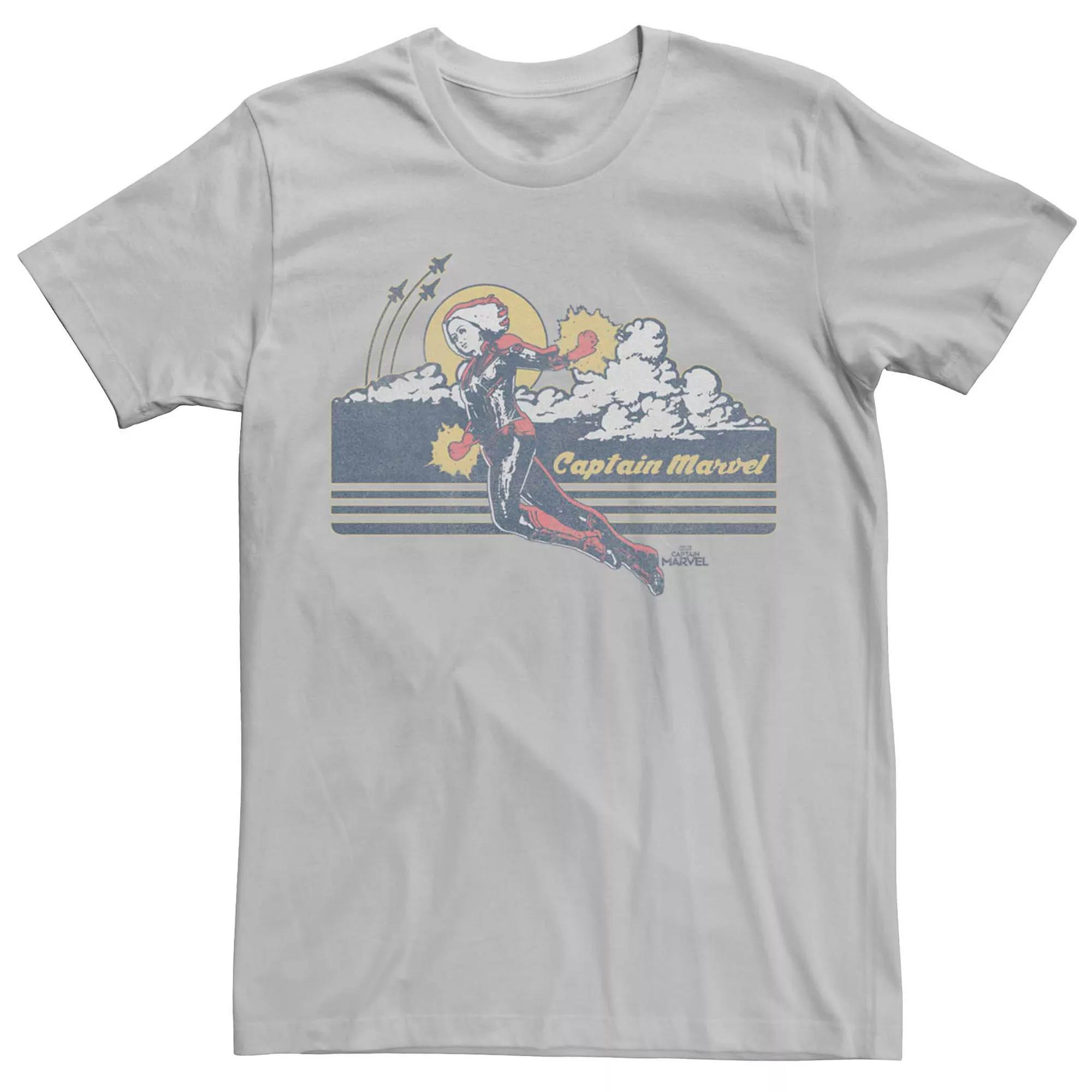Men's Marvel's Captain Marvel Sunset Hero Flying Tee, Size: 3XL, Silver Product Image