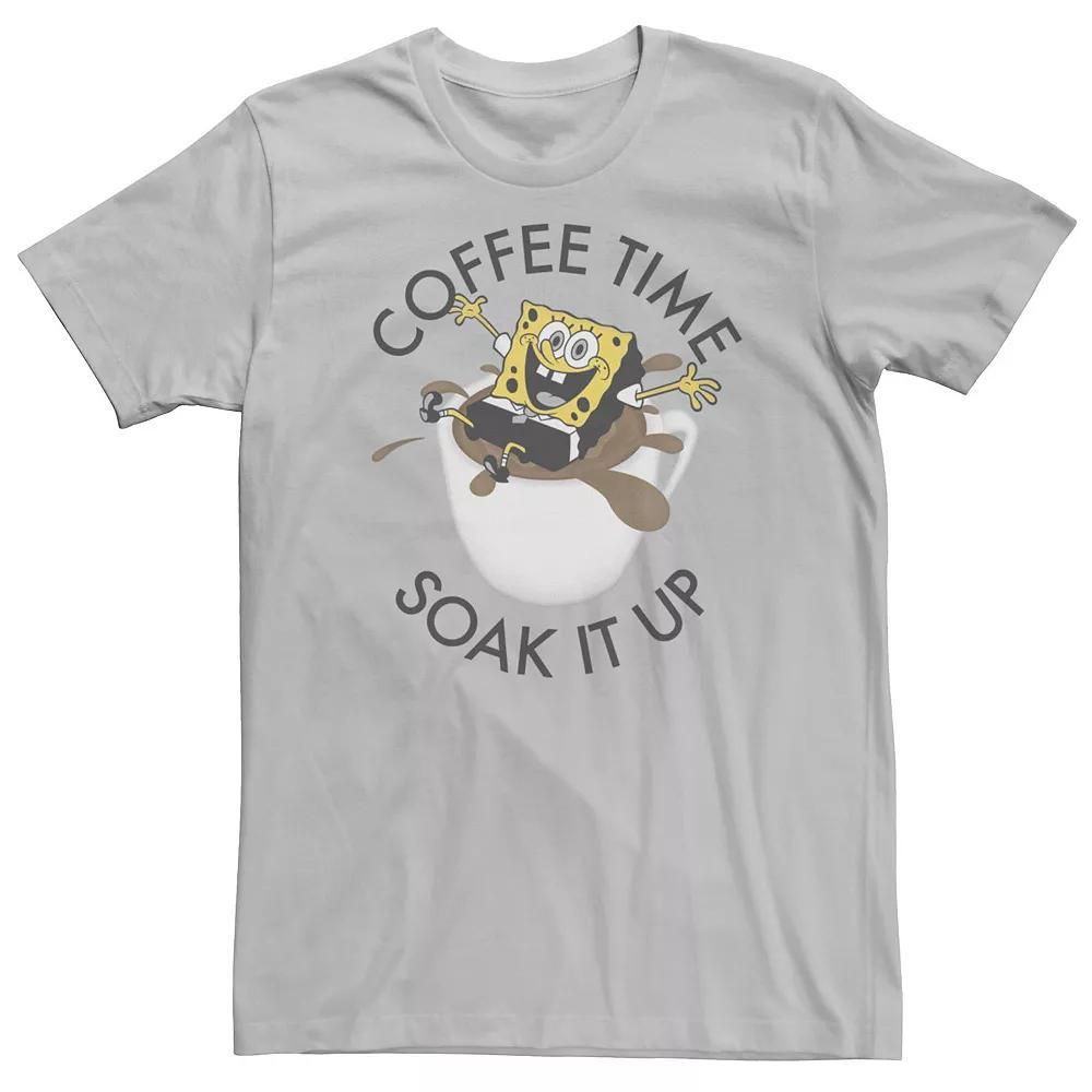 Men's Spongebob Coffee Time Soak It Up Portrait Tee, Size: Medium, Silver Product Image