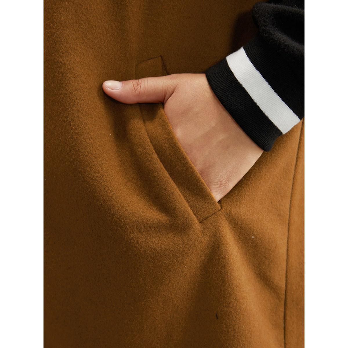 Plus Size Lapel Collar Patchwork Contrast Trim Coat Women Tan Casual Contrast Ladies Everyday Winter Coats BloomChic 18-20/2X Product Image