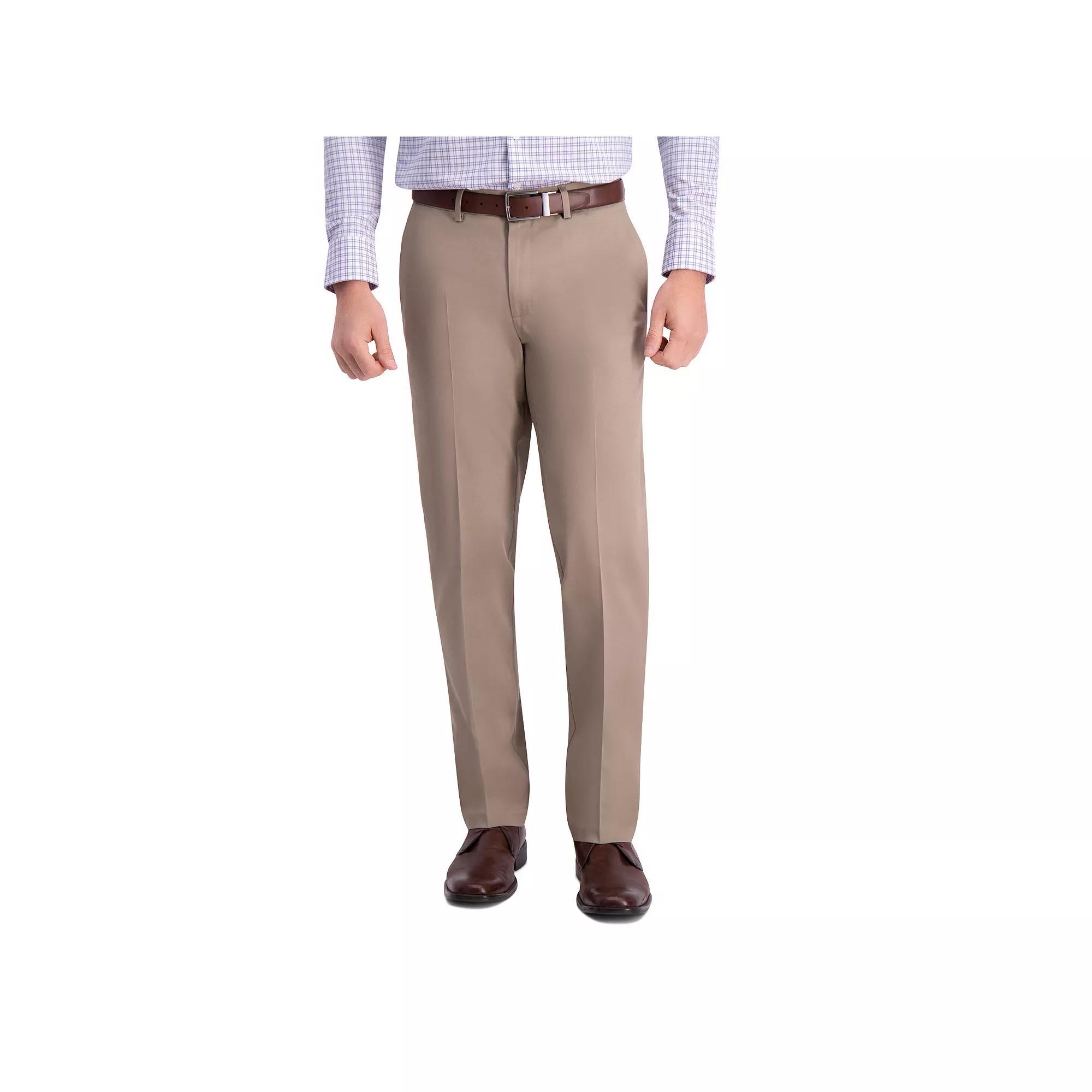 Mens Haggar Iron Free Premium Khaki Slim-Straight Fit Flat Front Perfect Fit Waistband Casual Pant Grey Gray Product Image