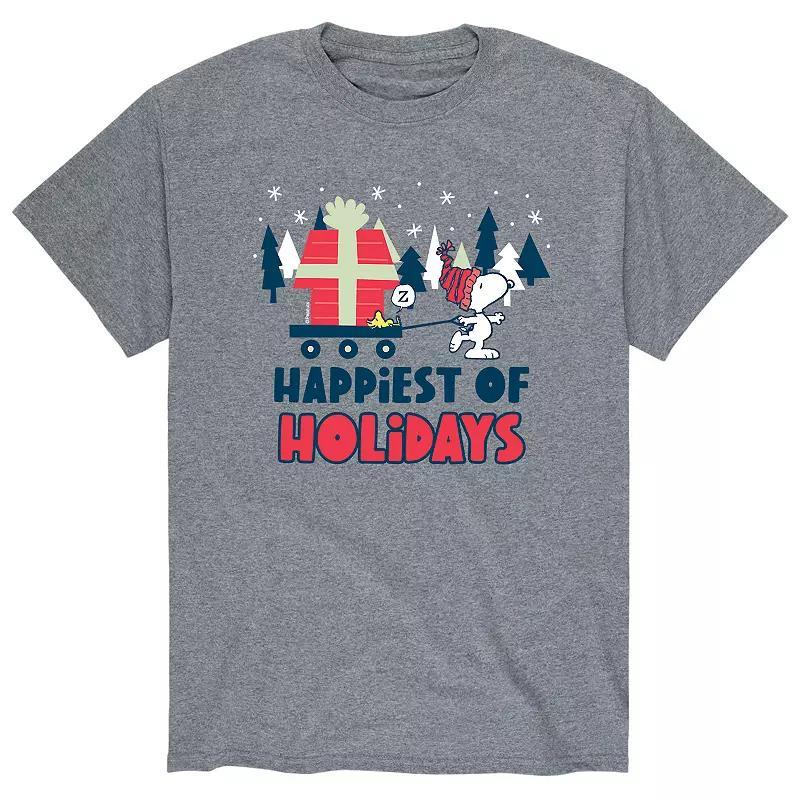 Mens Peanuts Happiest Holidays Tee Athletic Grey Product Image