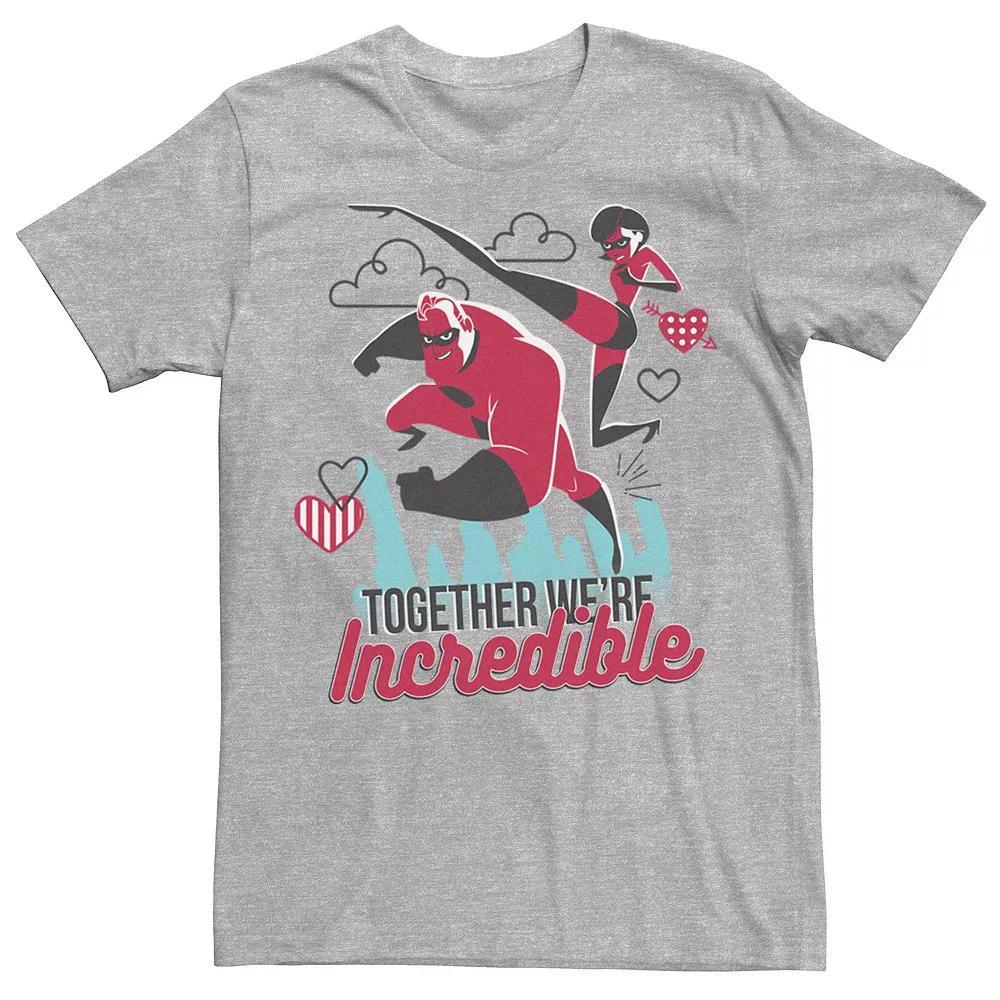 Disney / Pixar's The Incredibles Men's Couple Heart Valentine Tee, Size: 3XL, Athletic Grey Product Image