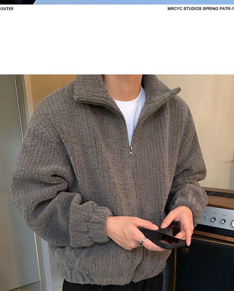 Half-Zip Plain Faux Shearling Sweatshirt Product Image