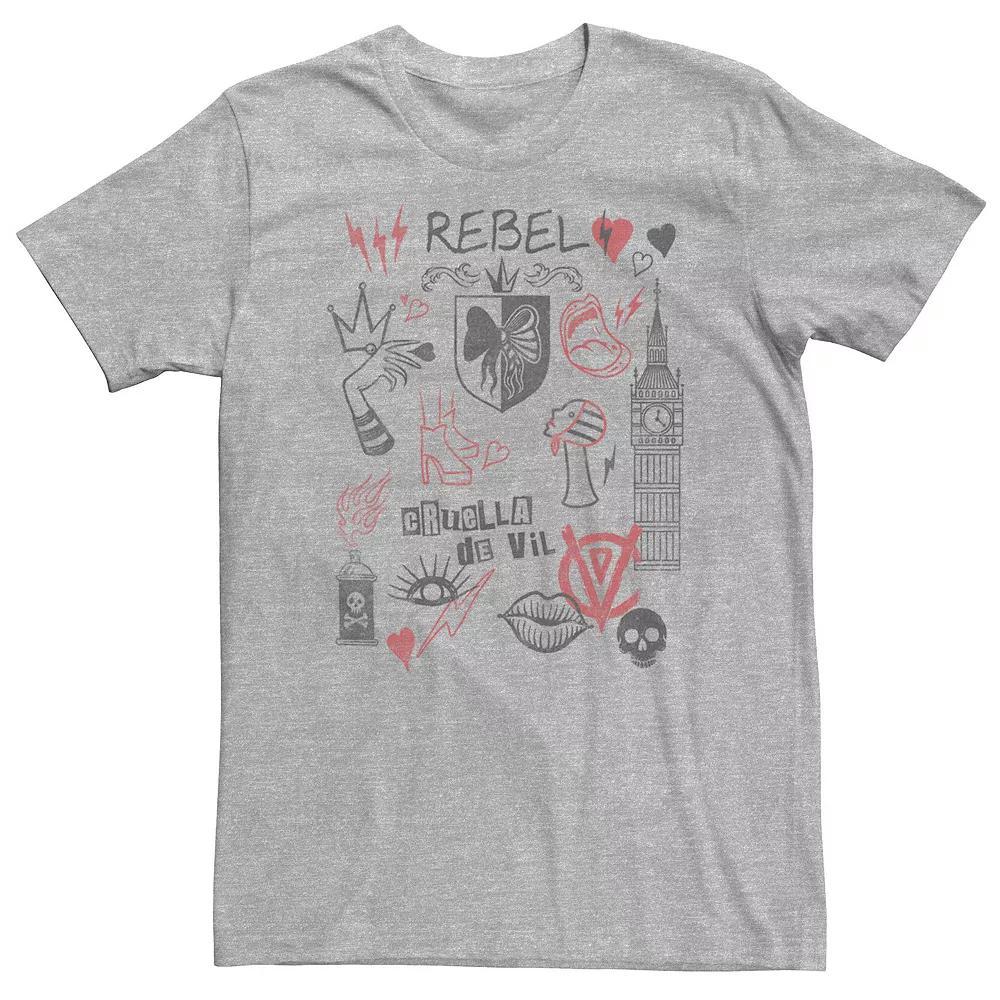Big & Tall Disney Cruella Rebel Fashion Sketches Tee, Men's, Size: Large Tall, Athletic Grey Product Image