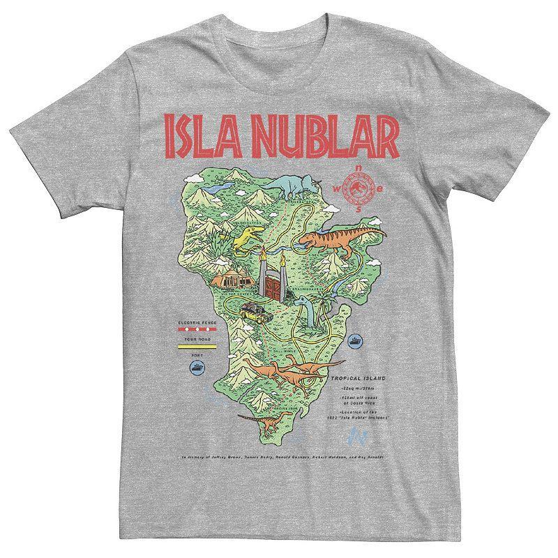 Men's Jurassic Park Islas Nublar Landmark Map Tee, Size: Small, Athletic Grey Product Image