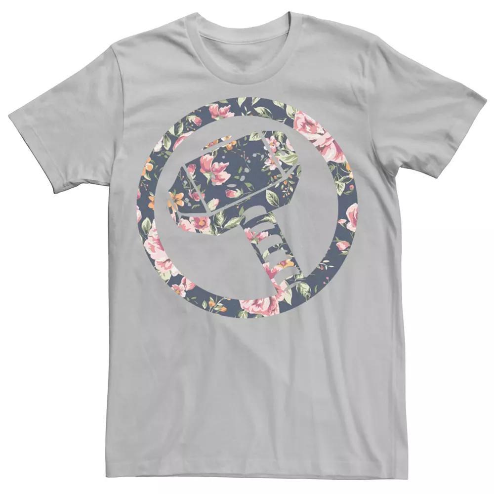 Men's Marvel Thor Floral Hammer Symbol Fill Tee, Size: Large, Silver Product Image