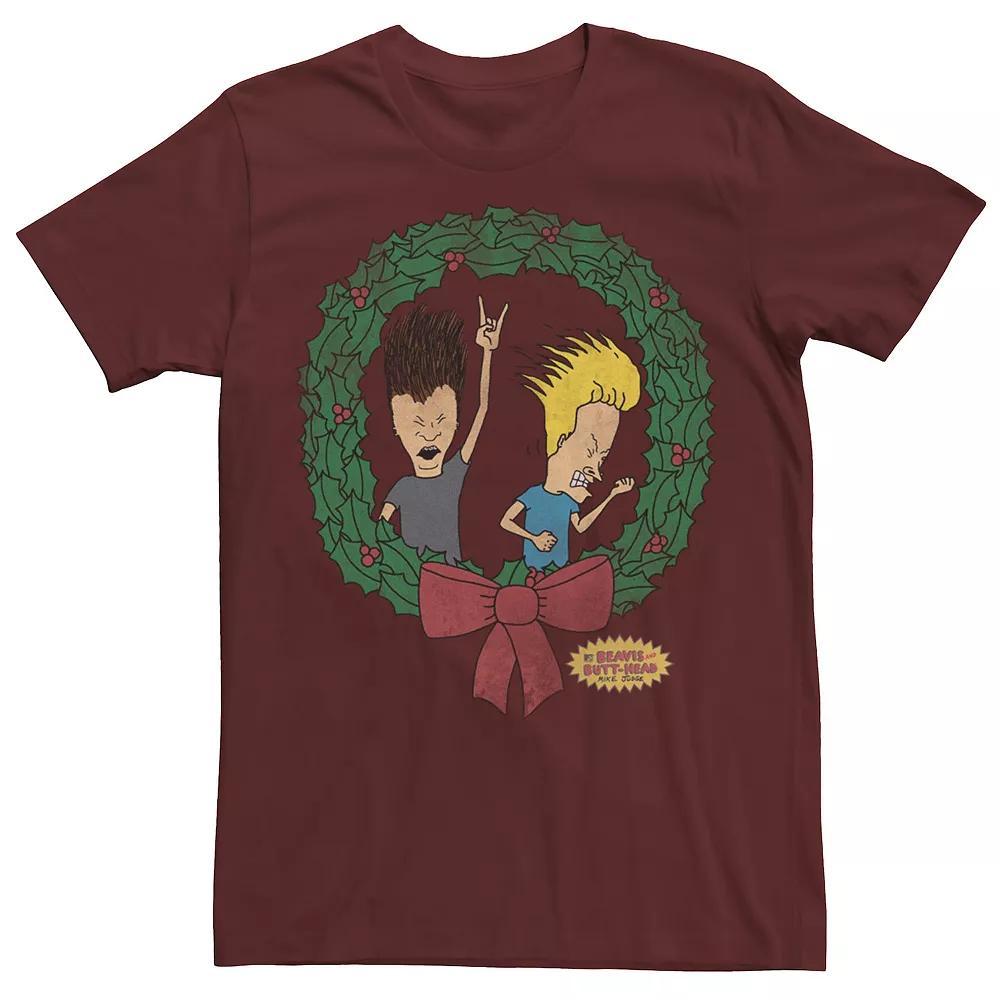 Men's Beavis and Butthead Rock On Christmas Wreath Tee, Size: 3XL, Red Product Image