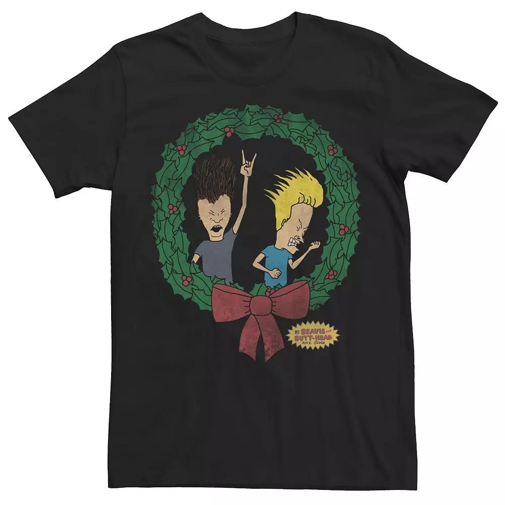 Men's Beavis and Butthead Rock On Christmas Wreath Tee, Size: 3XL, Red Product Image