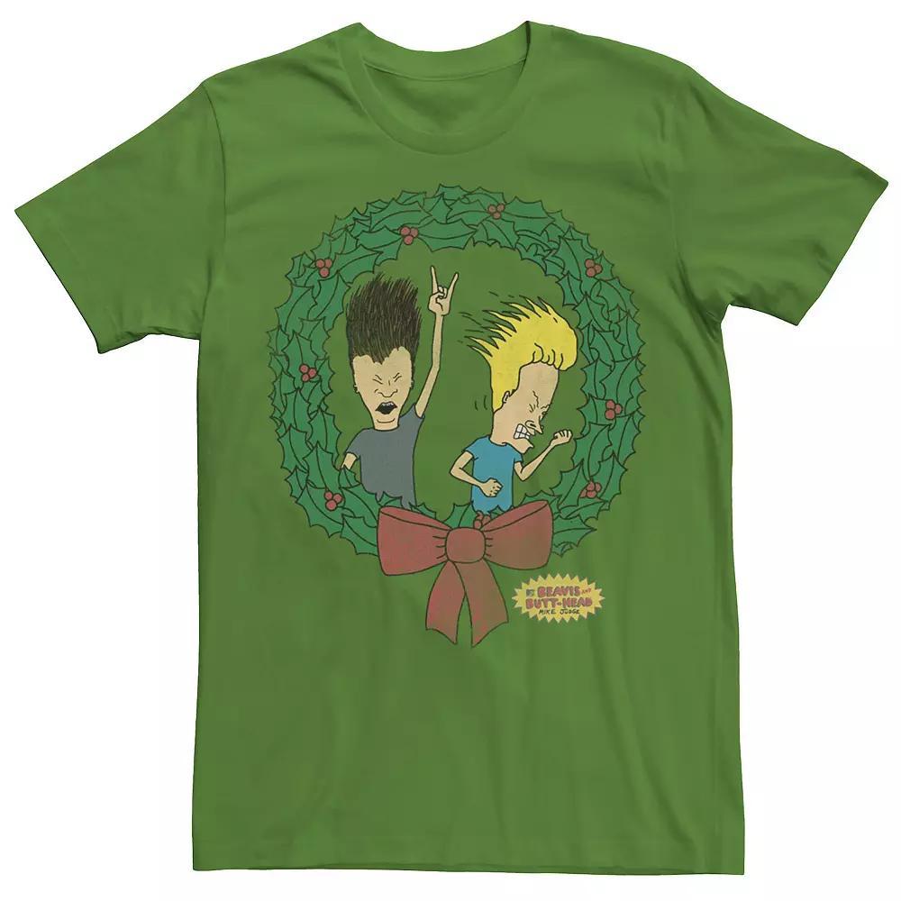 Men's Beavis and Butthead Rock On Christmas Wreath Tee, Size: Medium, Kelly Product Image