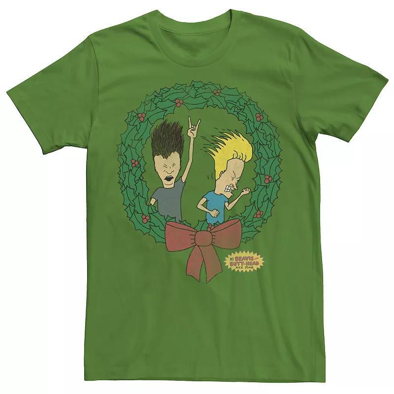 Men's Beavis and Butthead Rock On Christmas Wreath Tee, Size: Medium, Kelly Product Image