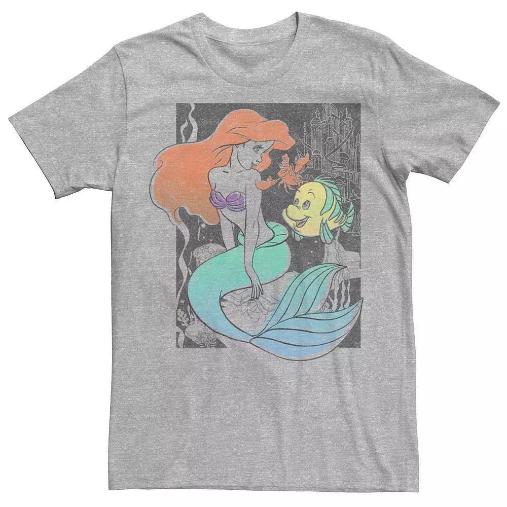 Disney's The Little Mermaid Happy Ariel Sebastian Flounder Men's Tee, Size: Large, Athletic Grey Product Image