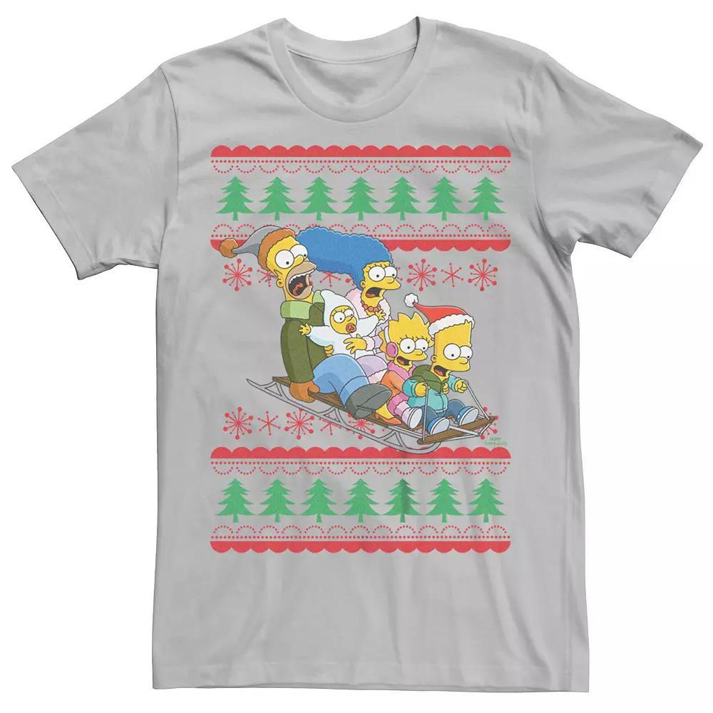 Men's The Simpsons Family Sleigh Ride Sweater Graphic Tee, Size: XL, Silver Product Image