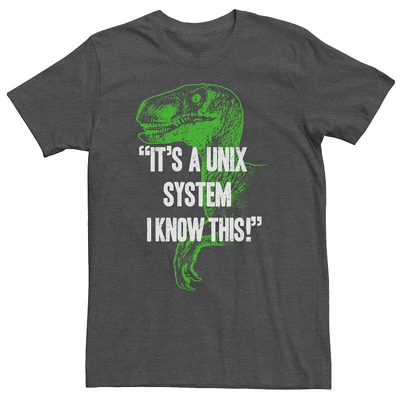 Big & Tall Jurassic Park Neon Dinosaur "A Unix System" Tee, Men's, Size: 5XL, Grey Heather Product Image