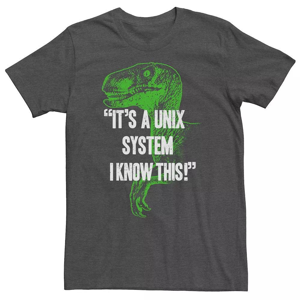 Big & Tall Jurassic Park Neon Dinosaur "A Unix System" Tee, Men's, Size: 5XL, Grey Heather Product Image