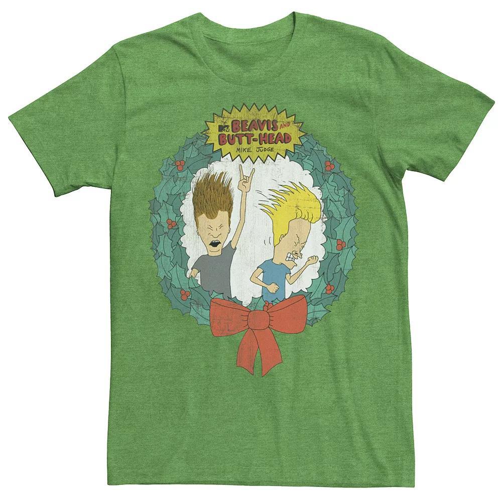 Men's Cartoon Network Beavis and Butthead Christmas Wreath Tee, Size: Medium, Kelly Grey Product Image