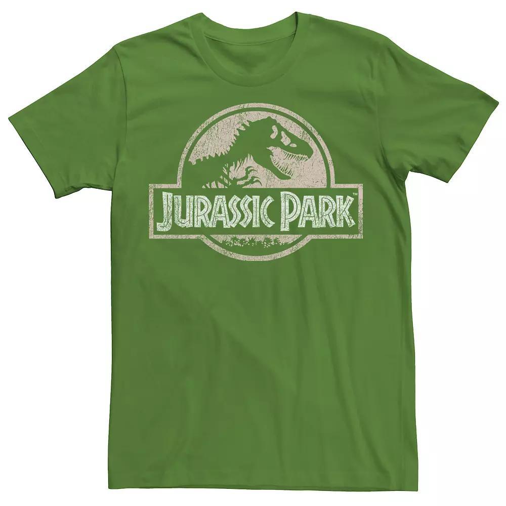 Men's Jurassic Park Peach Distressed Logo Tee, Size: Small, Navy Grey Product Image
