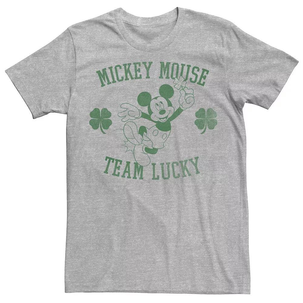 Men's Disney Mickey Mouse Team Lucky Green Hue Stamp Tee, Size: XS, Athletic Grey Product Image