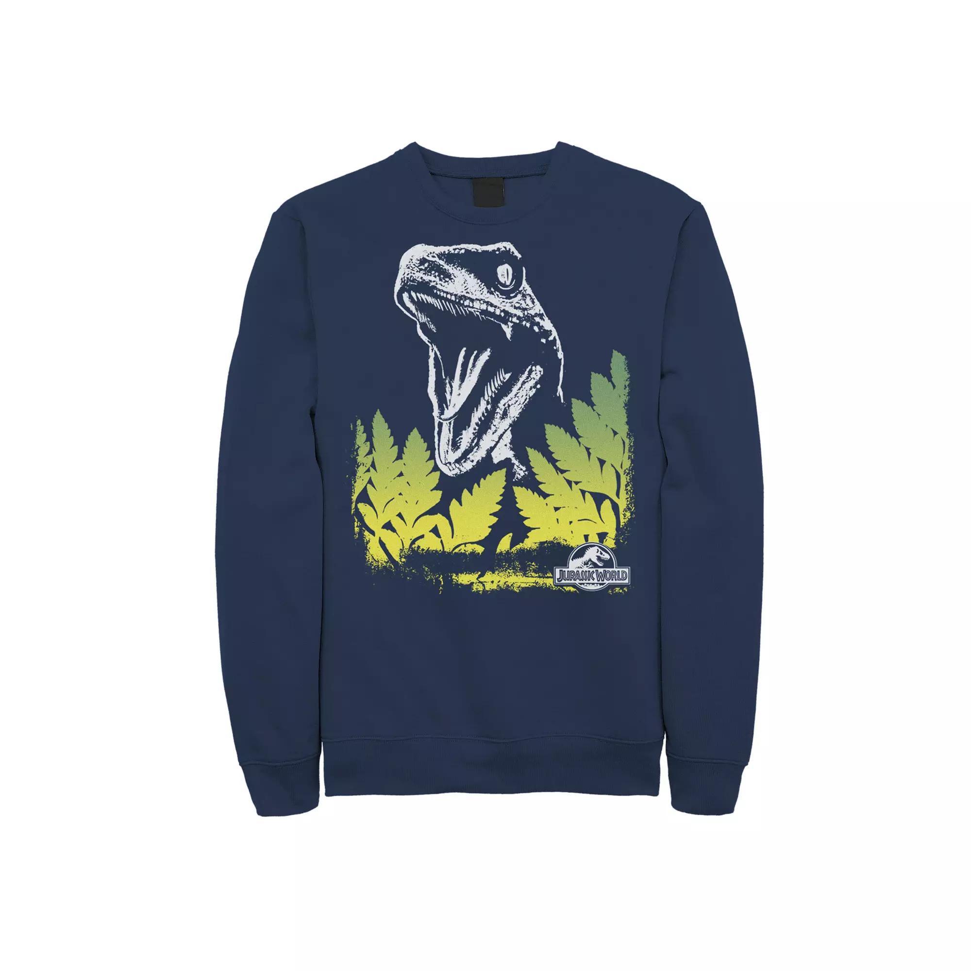 Men's Jurassic World Raptor Roaring Behind Bushes Fleece Pullover, Size: 3XL, Blue Product Image