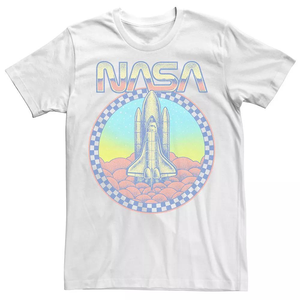 Men's NASA Neon Retro Checkered Logo Tee, Size: Medium, White Product Image
