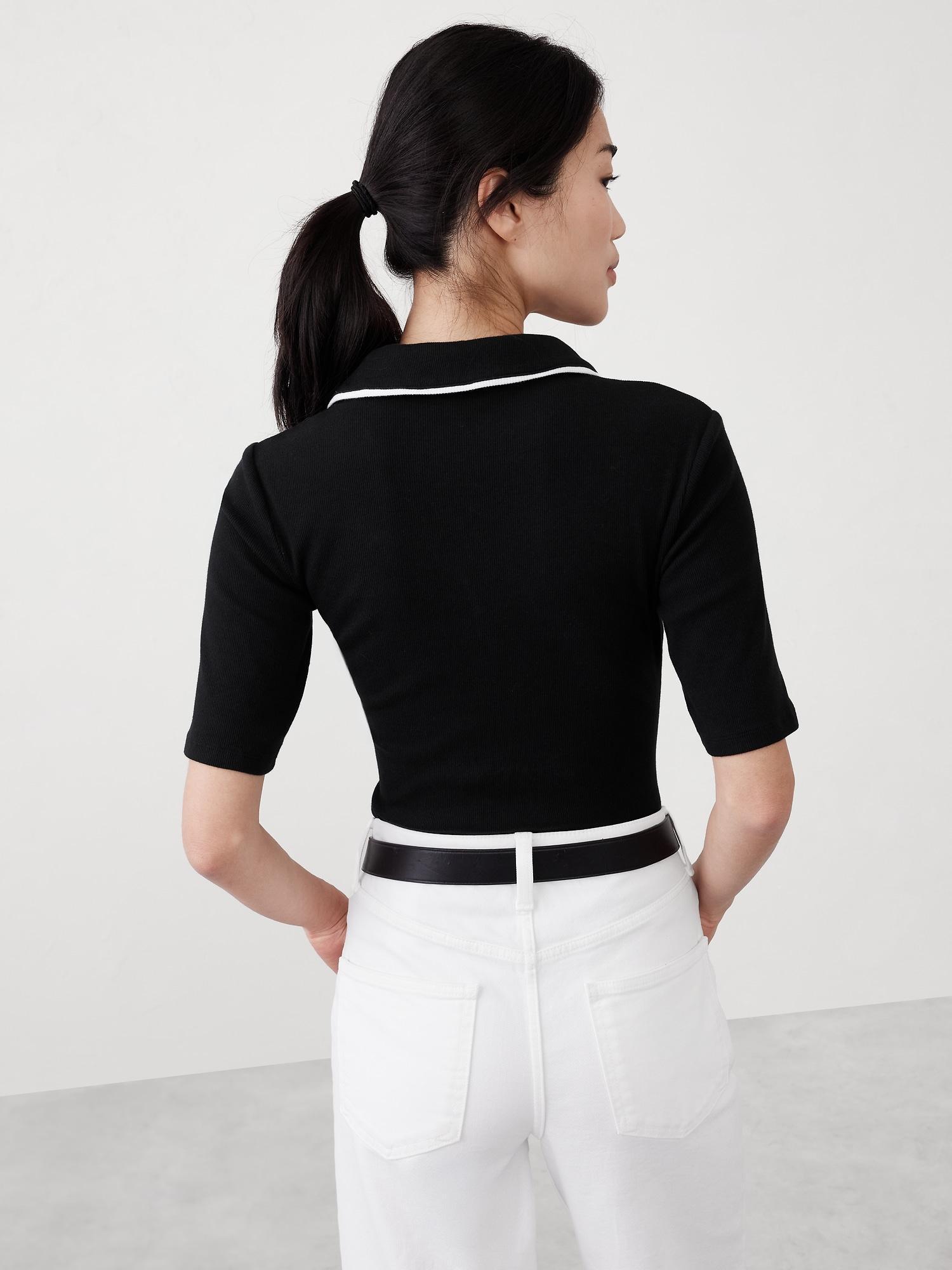 Ribbed Elbow-Sleeve Polo Product Image