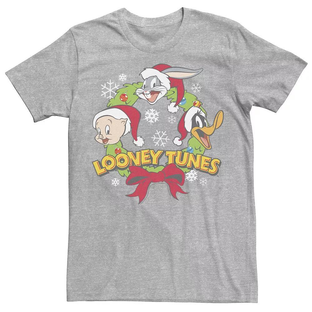 Men's Looney Tunes Christmas Group Shot Wreath Tee, Size: XXL, Athletic Grey Product Image
