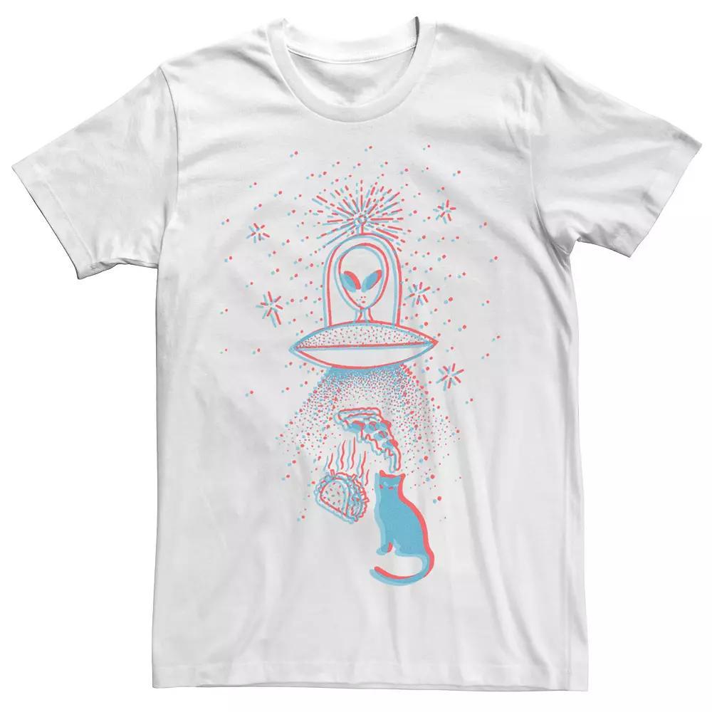 Men's Cats, Pizza And Tacos Being Abducted Graphic Tee, Size: Large, White Product Image