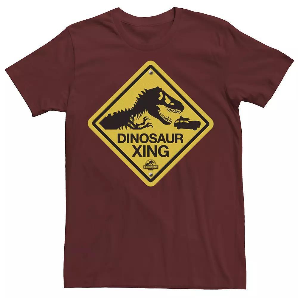 Men's Jurassic Park Dinosaur Crossing Yellow Sign Tee, Size: Small, Athletic Grey Product Image