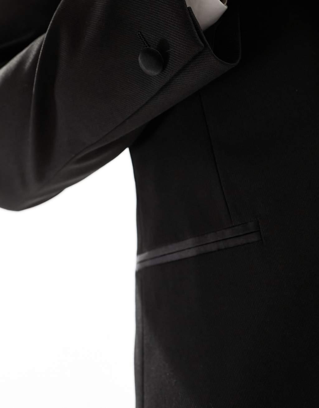 River Island skinny tuxedo jacket in black Product Image