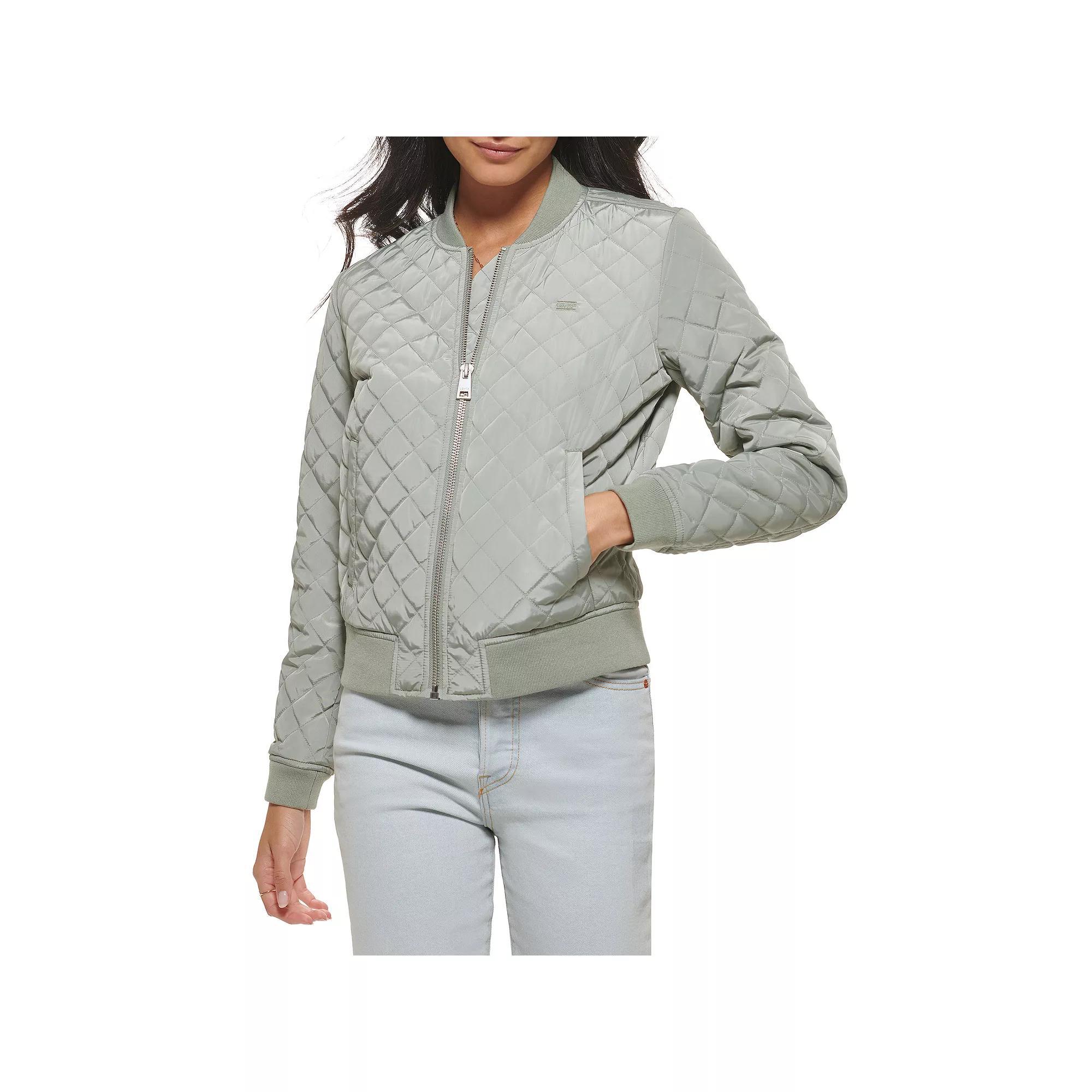 Womens Levis Diamond Quilted Bomber Jacket Dark Green Product Image