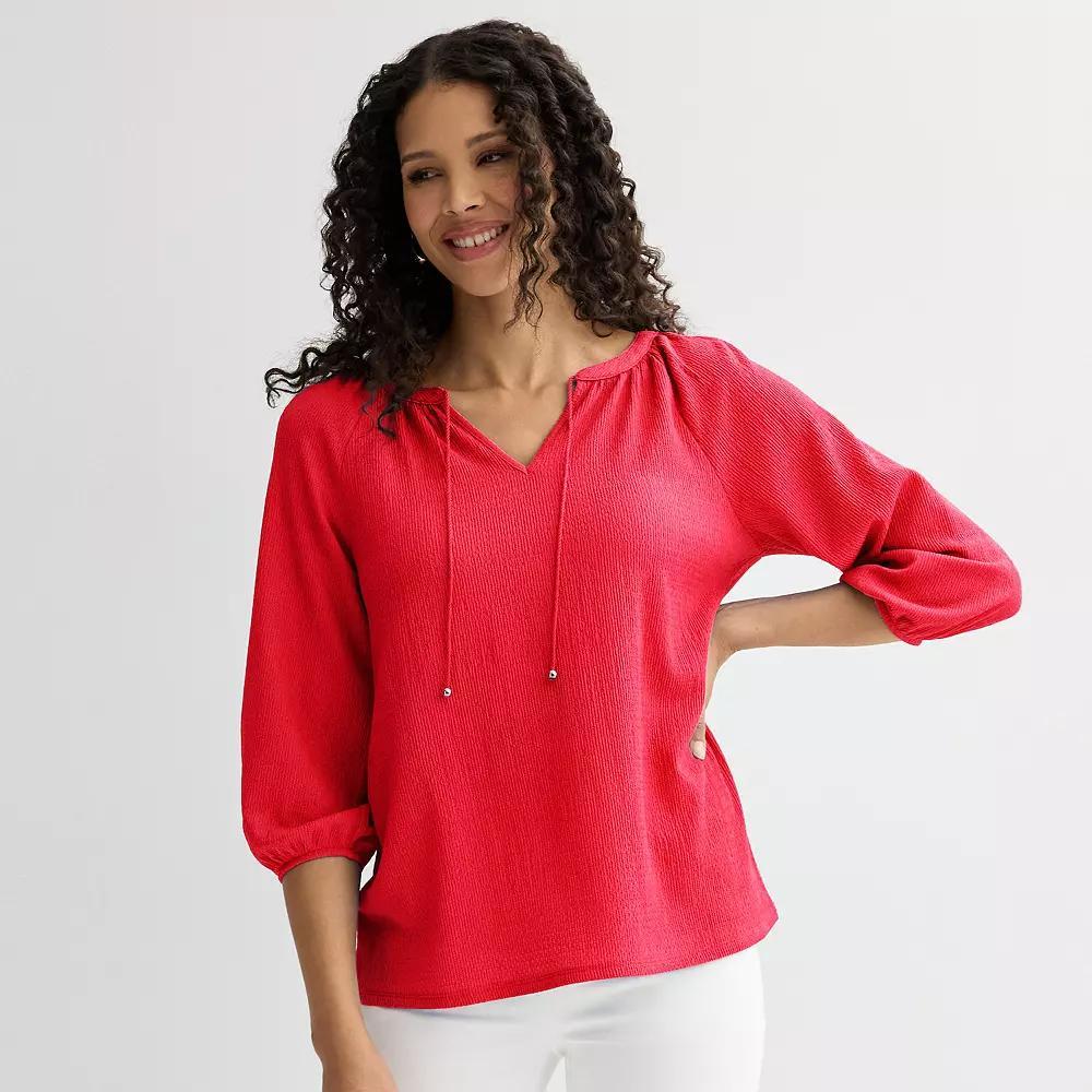 Petite Croft & Barrow® Three-Quarter Balloon Sleeve Peasant Top, Women's, Size: Large Petite, Maui Pink Product Image