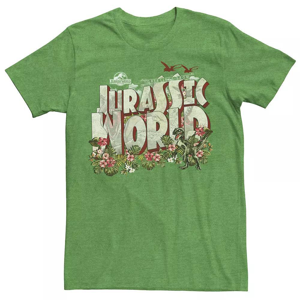 Men's Jurassic World Tropical Raptor Postcard Tee, Size: Large, Kelly Grey Product Image