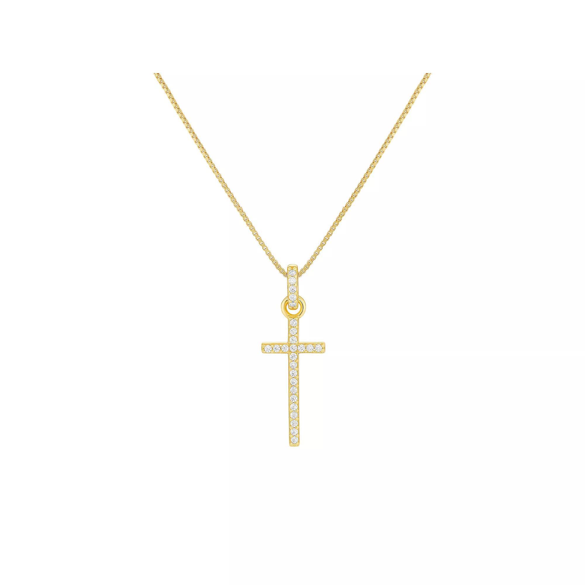 PRIMROSE 18k Gold Over Silver Cubic Zirconia Cross Pendant Necklace, Women's, Size: 18", Yellow Gold Tone Clear Product Image