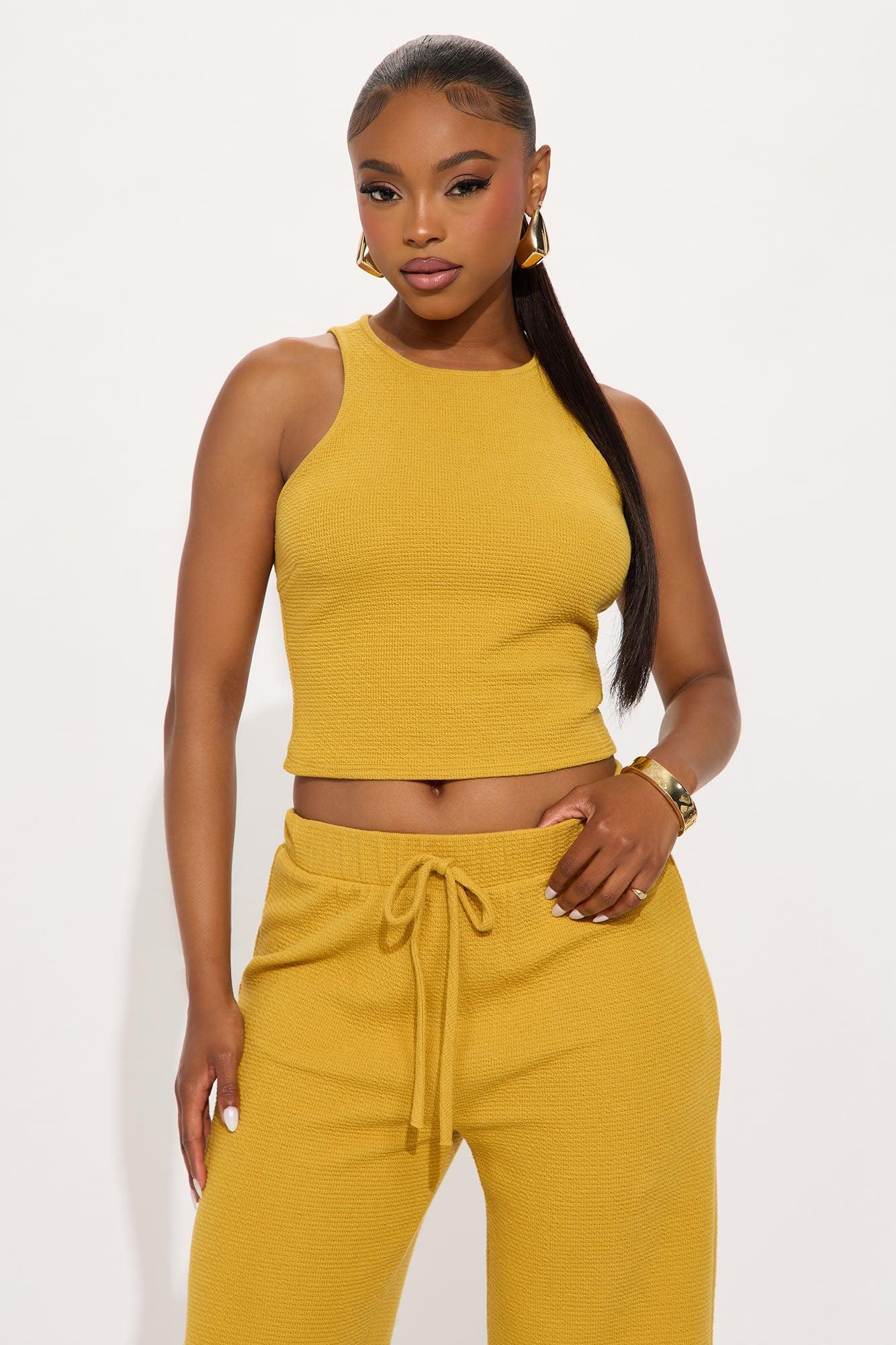 Alana Textured Wide Leg Pant Set - Mustard Product Image