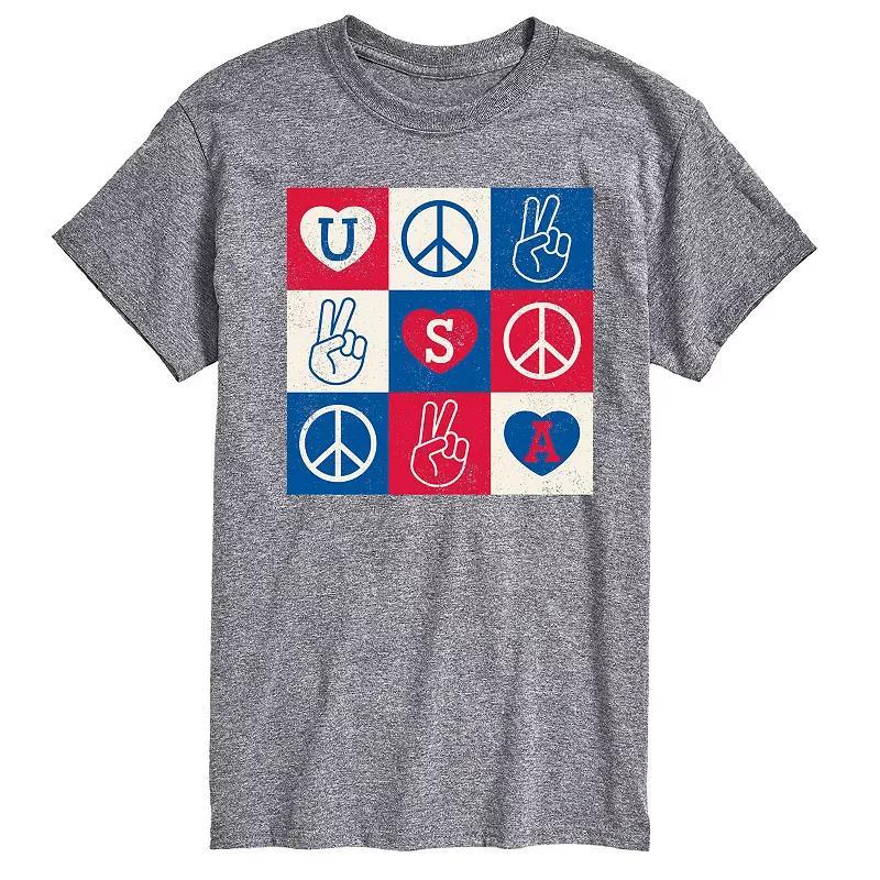 Men's USA Peace Grid Graphic Tee., Size: XL, Grey Gray Product Image