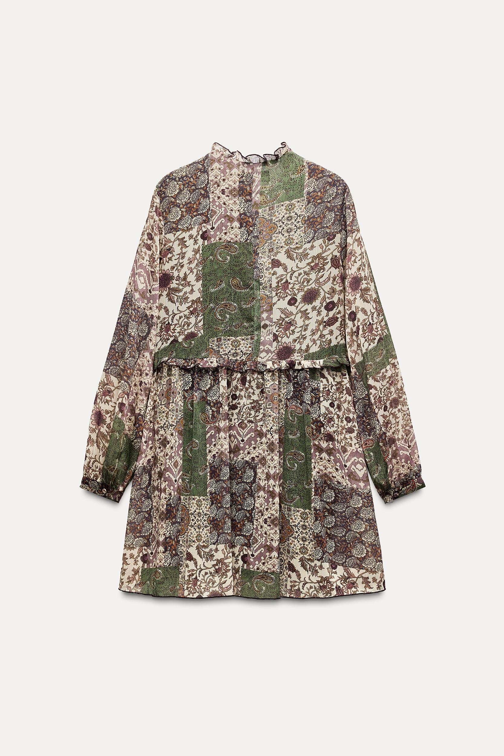 RUFFLED PRINTED MINI DRESS Product Image