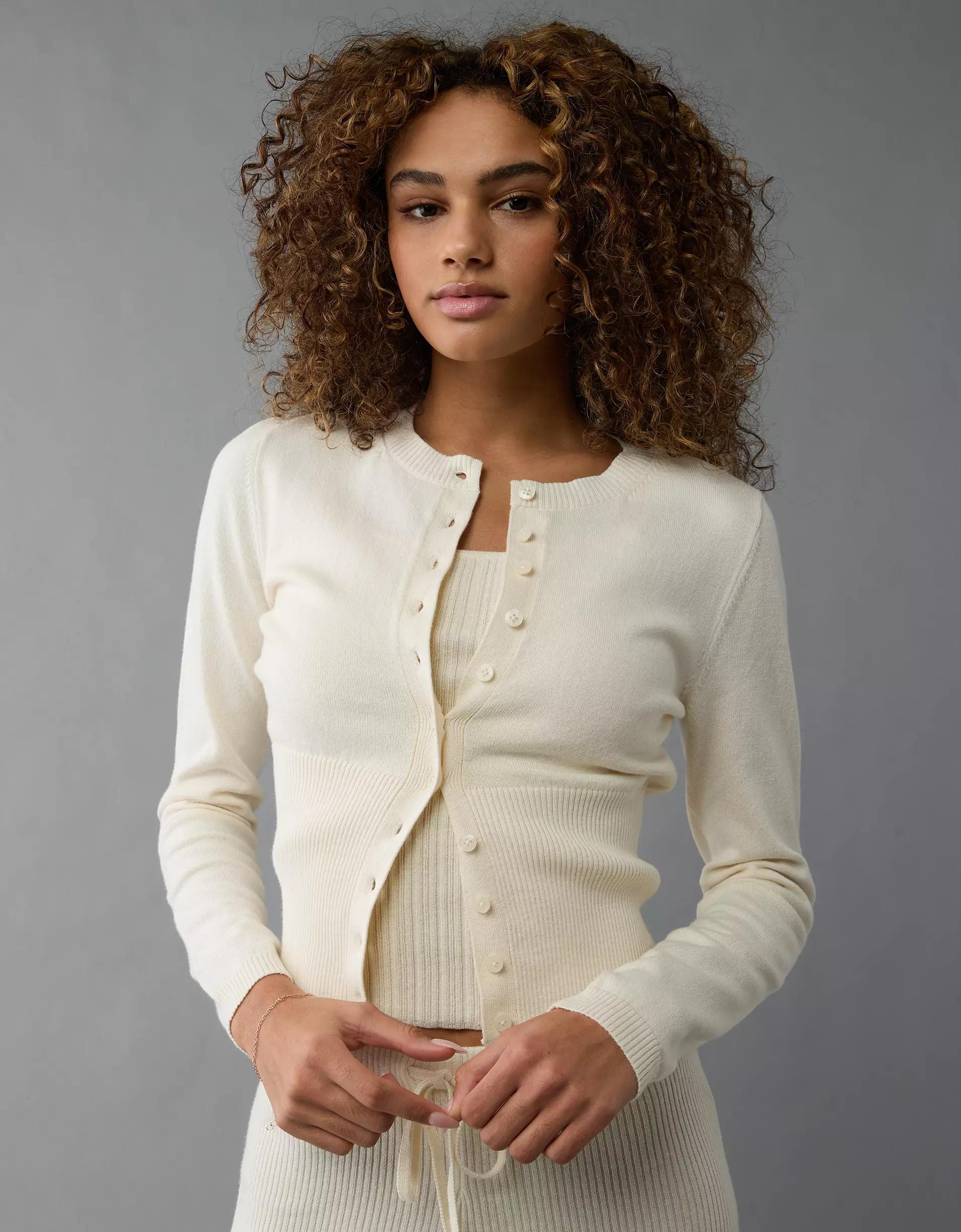 AE Fitted Crew Neck Cardigan Product Image