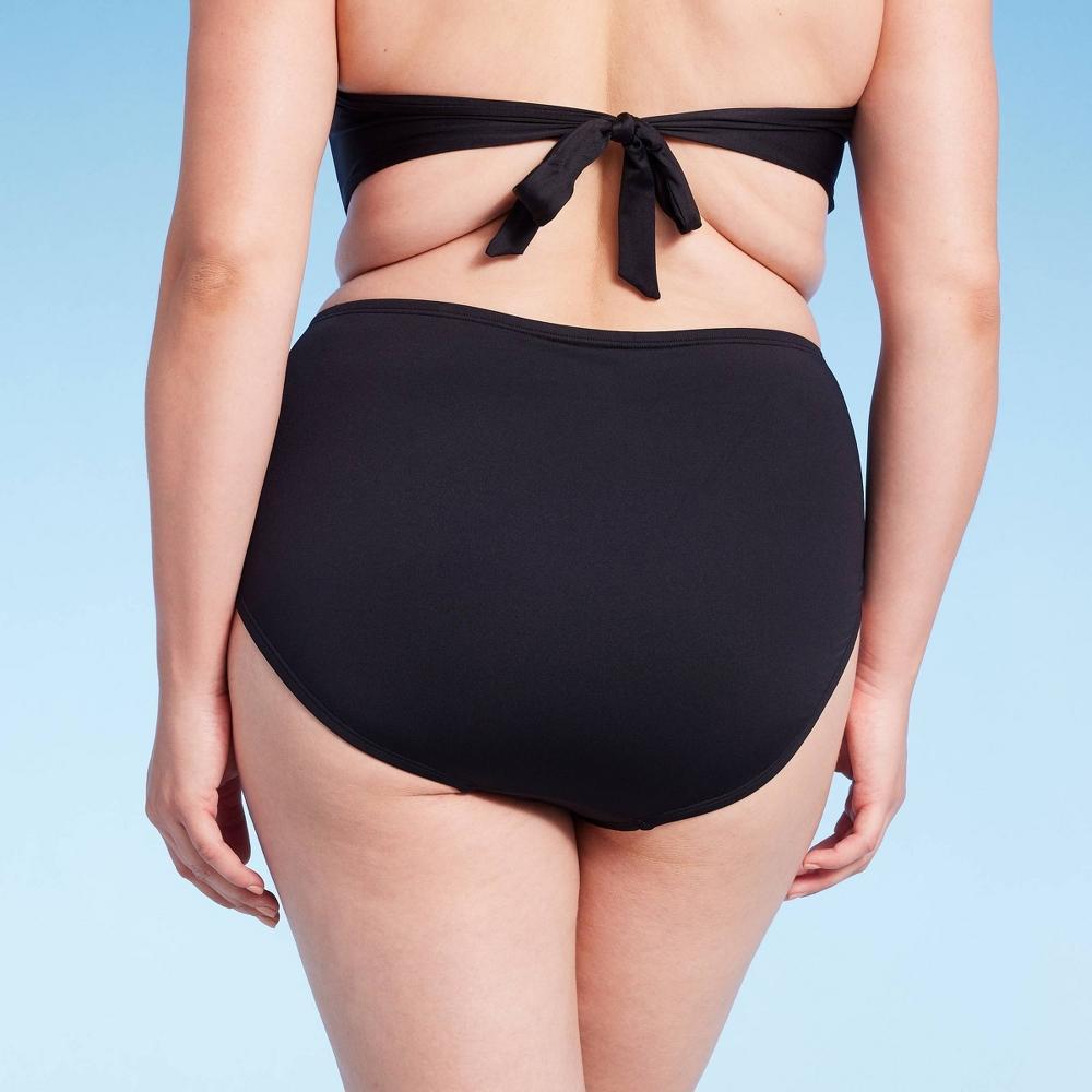 Womens Shirred High Waist Full Coverage Bikini Bottom - Shade & Shore Black XL: Knit Pull-On Swimwear Product Image