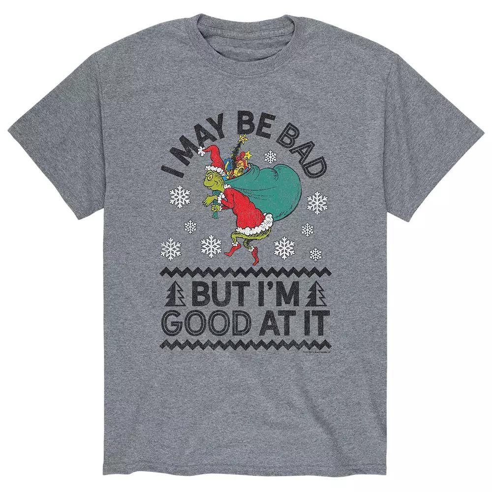 Mens Dr. Seuss The Grinch Bad Good Tee Athletic Grey Product Image