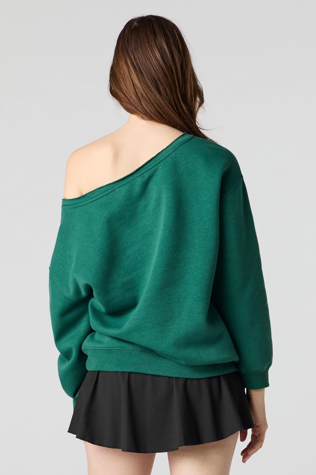 Embroidered Off Shoulder Fleece Sweatshirt Female Product Image